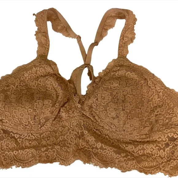 aerie Intimates Sleepwear Aerie Large Lace Bra Nude Cross